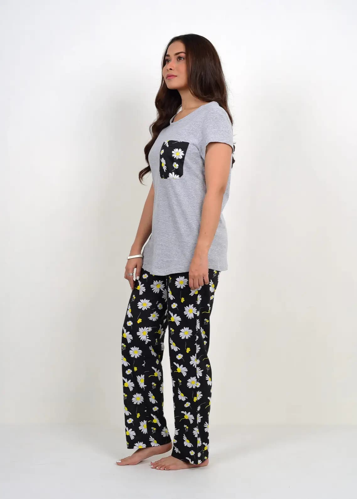 Grey Flower Print PJ Set