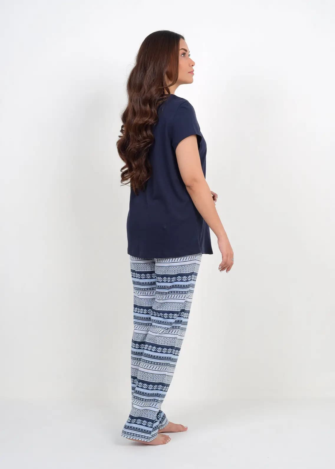 Dark Navy Stripes Print PJ Set