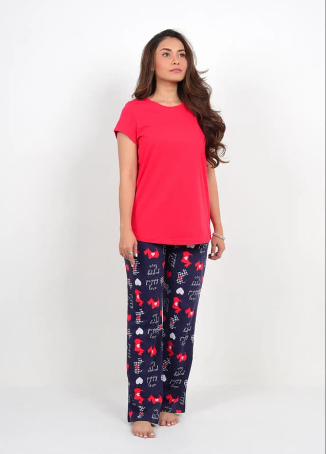 Red Puppy Print PJ Set