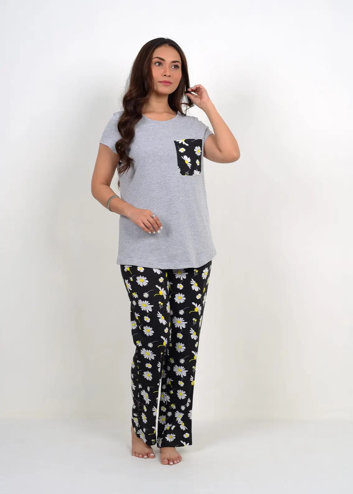 Grey Flower Print PJ Set